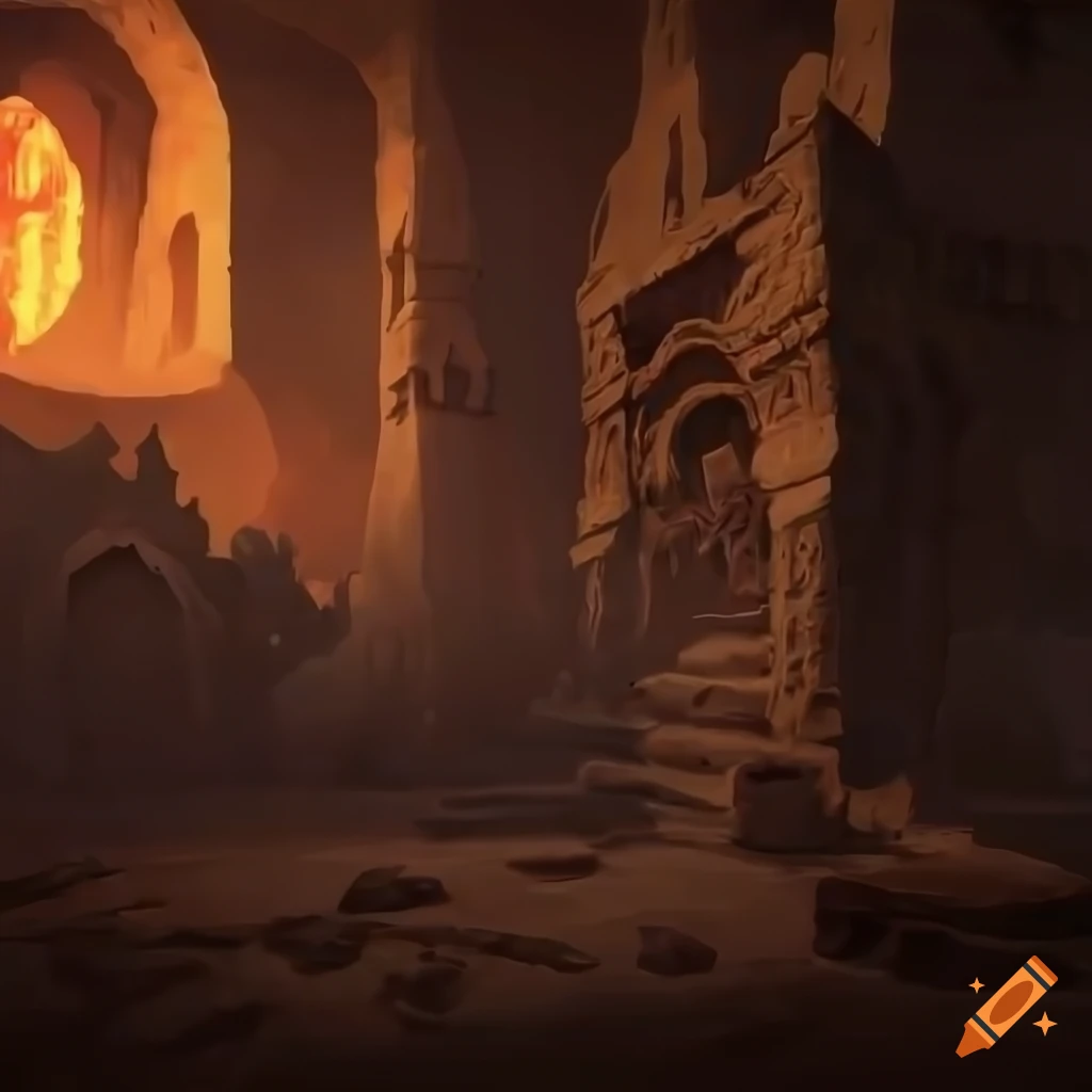 Detailed sandstone dungeon with sand and dust in a diablo3 style