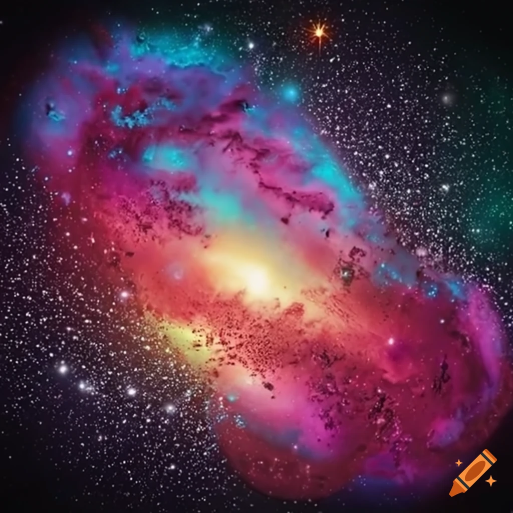 Abstract universe with colorful dust cloud and stars in a circle on Craiyon