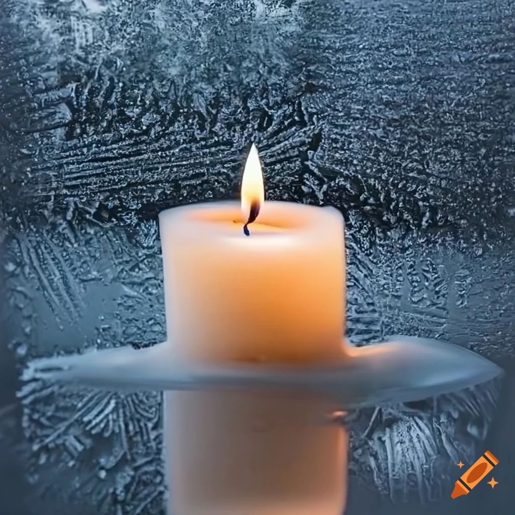 Melting candle on frosty window sill on Craiyon