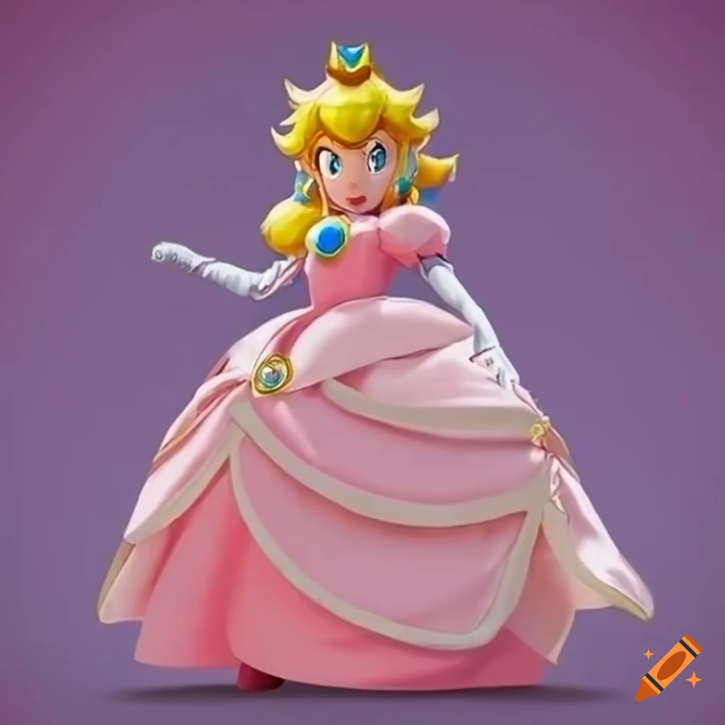Princess Peach and Link dressed in pink silk ballgown at the palace