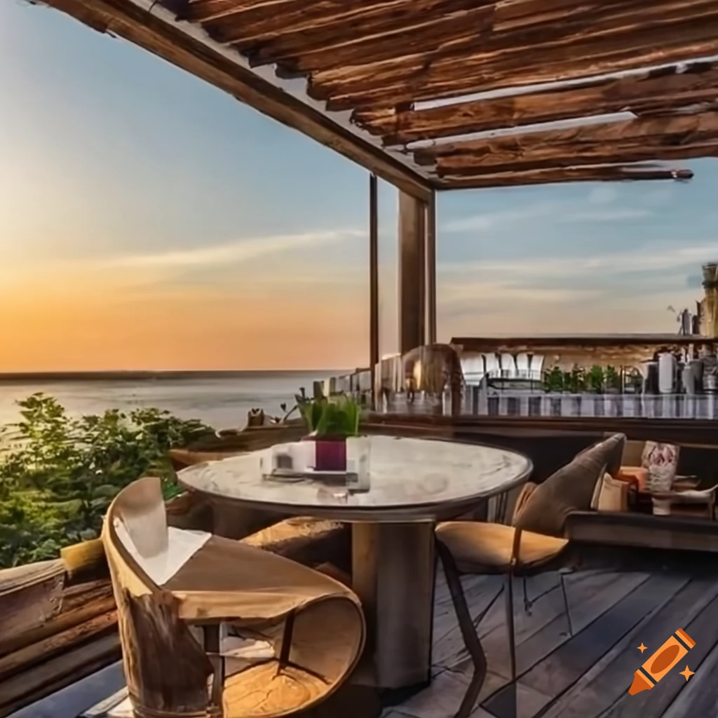Terrasse sur un toit avec une belle vue et un bar en feuillage