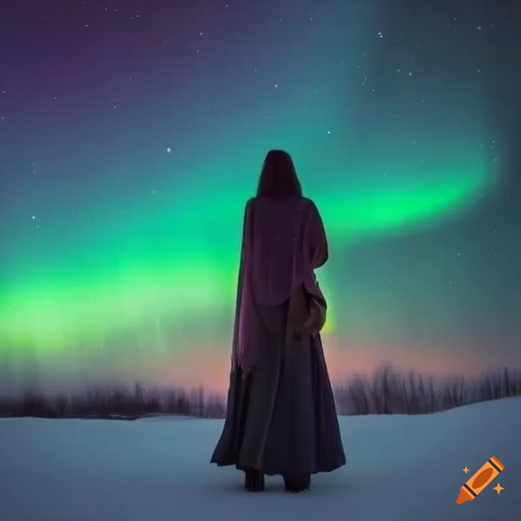 Woman enjoying the northern lights