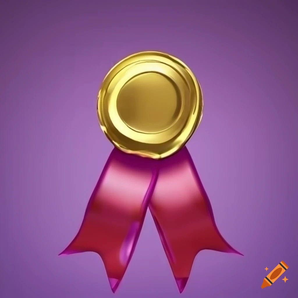 Gold medal with violet ribbon on Craiyon