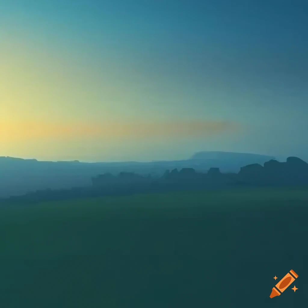 Warm evening landscape with small house in navy blue sky