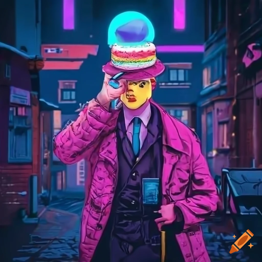 Inspector pastel, a young detective in cyberpunk style, investigating