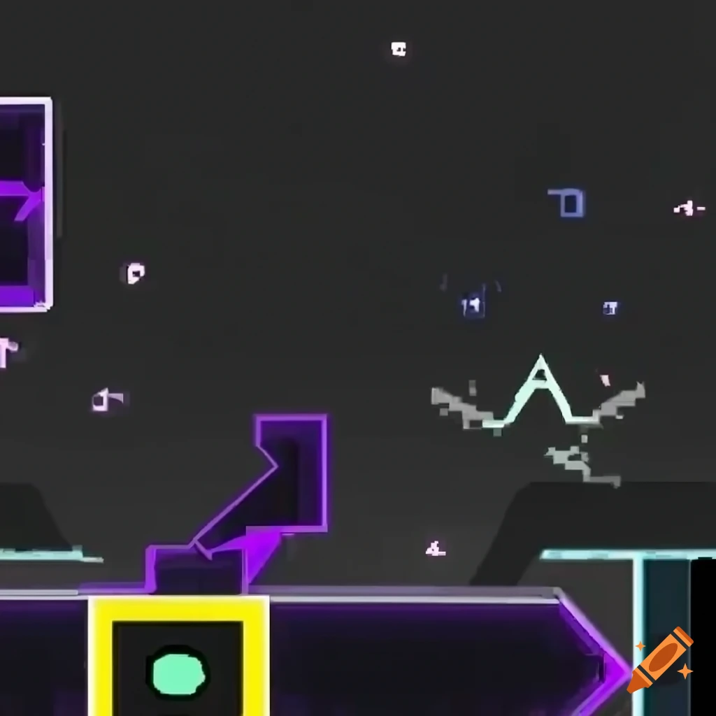 Highly detailed tech-style purple geometry dash level on Craiyon