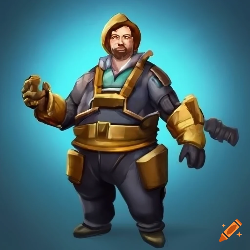 Chubby and smiling engineer for futurist role-playing game