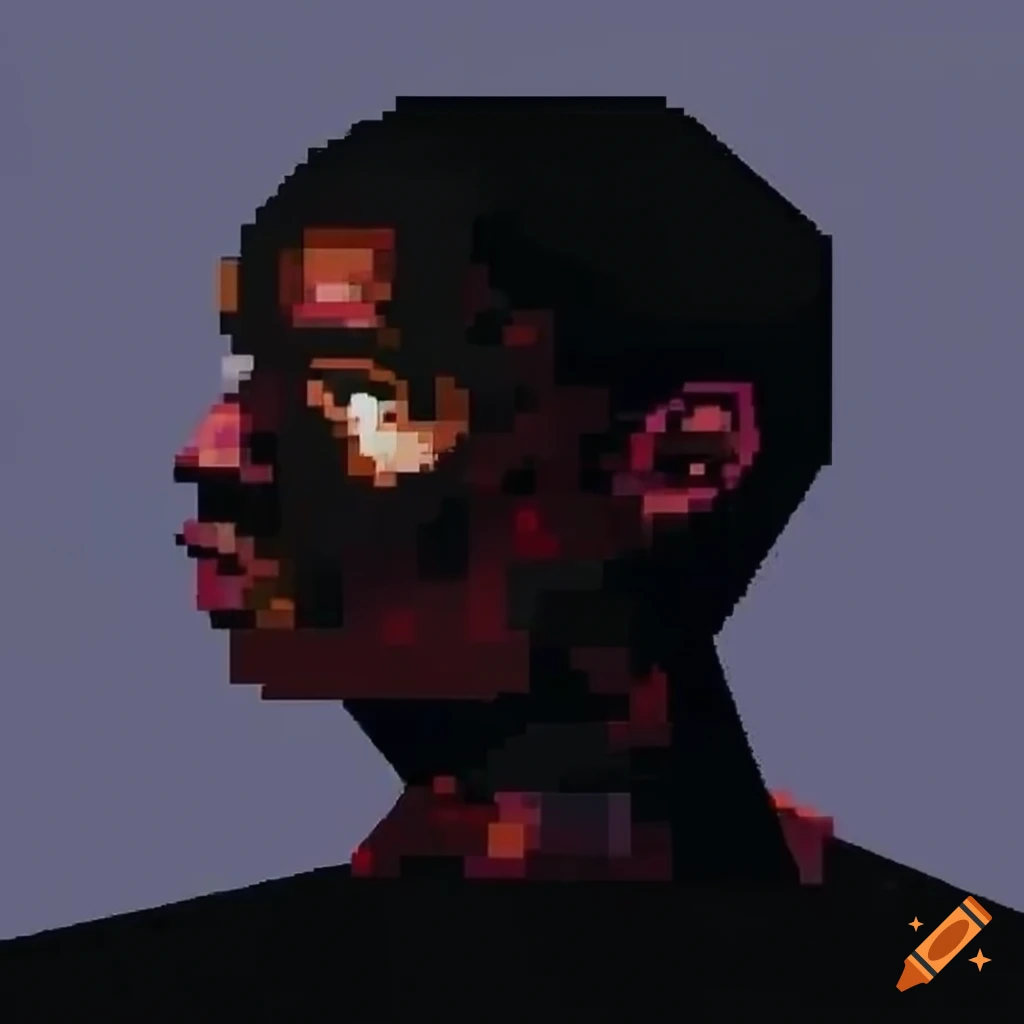 Pixelated silhouette surrealist painting of a group of three people on ...