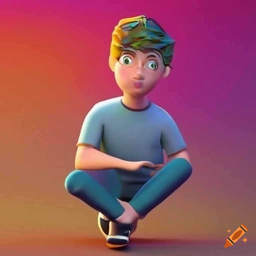 3D illustration of an animated character sitting on top of a social media logo