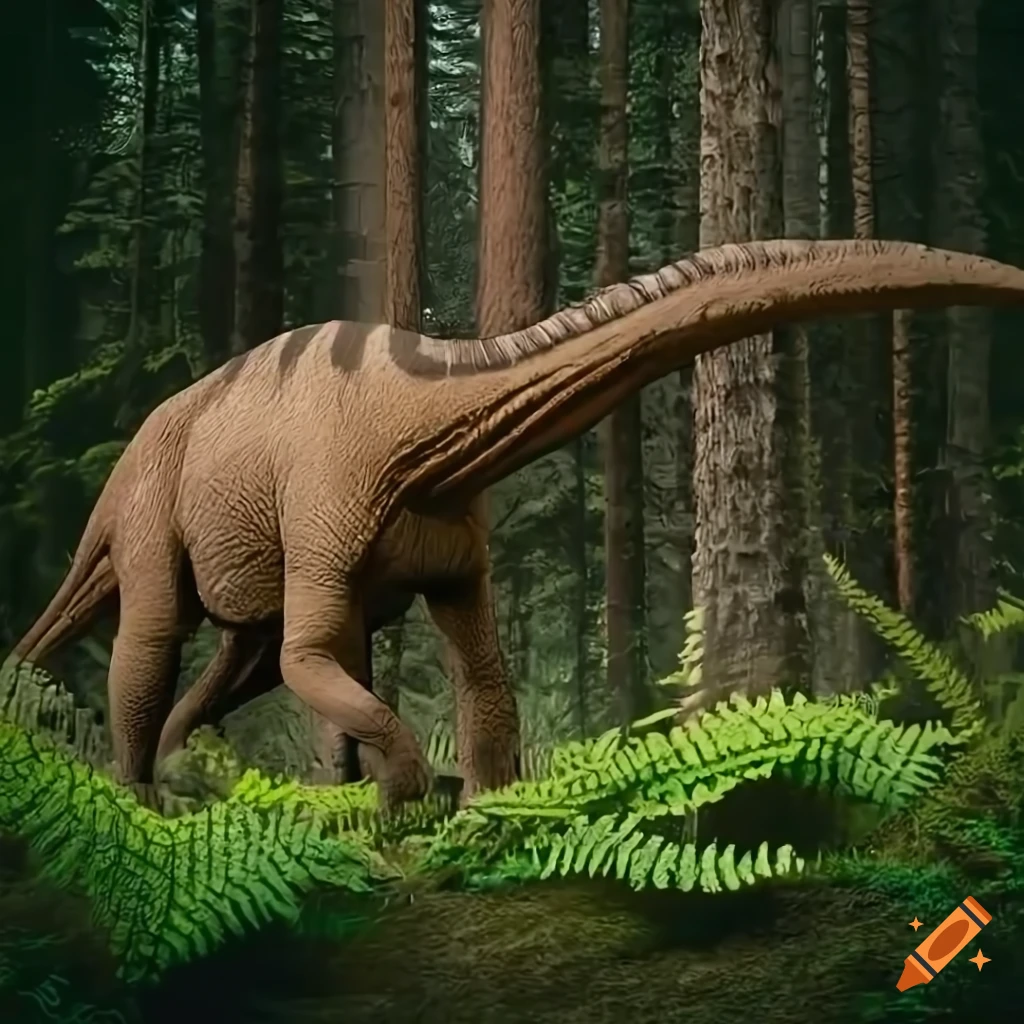 Scientifically accurate Hadrosaurus dinosaurs in a British Columbia forest landscape