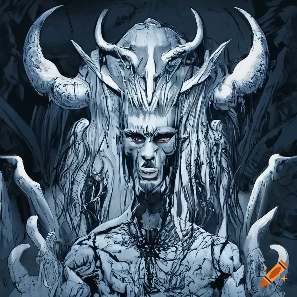 Artistic portrayal of a demonic apostle with a male face in various shades, inspired by hajime sorayama and featuring Art Nouveau elements