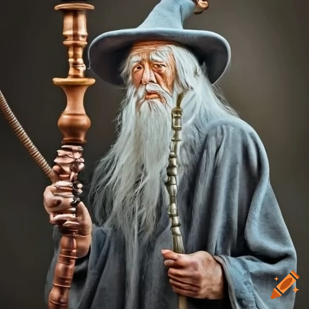 Gandalf from Lord of the Rings smoking a wooden hookah on Craiyon