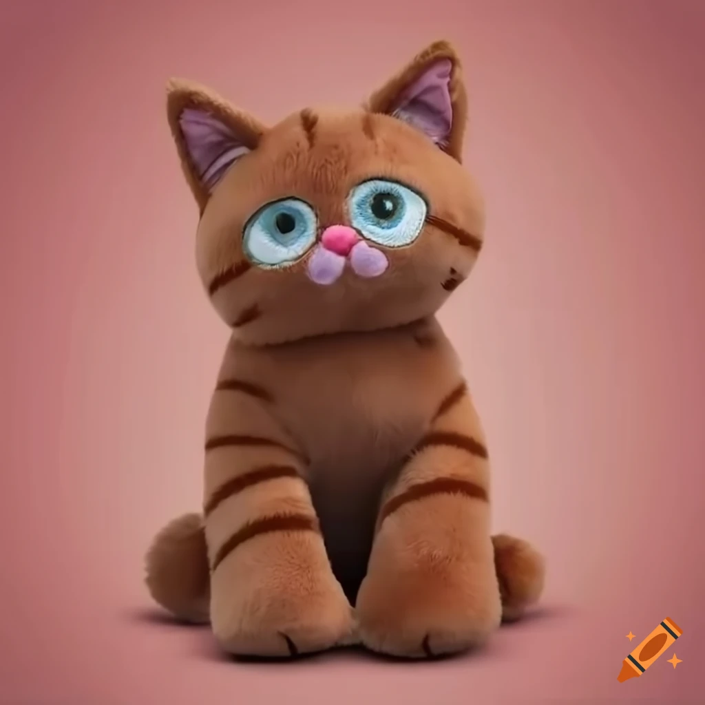 Brown stuffed toy cat with stitched blue eyes and pointy ears