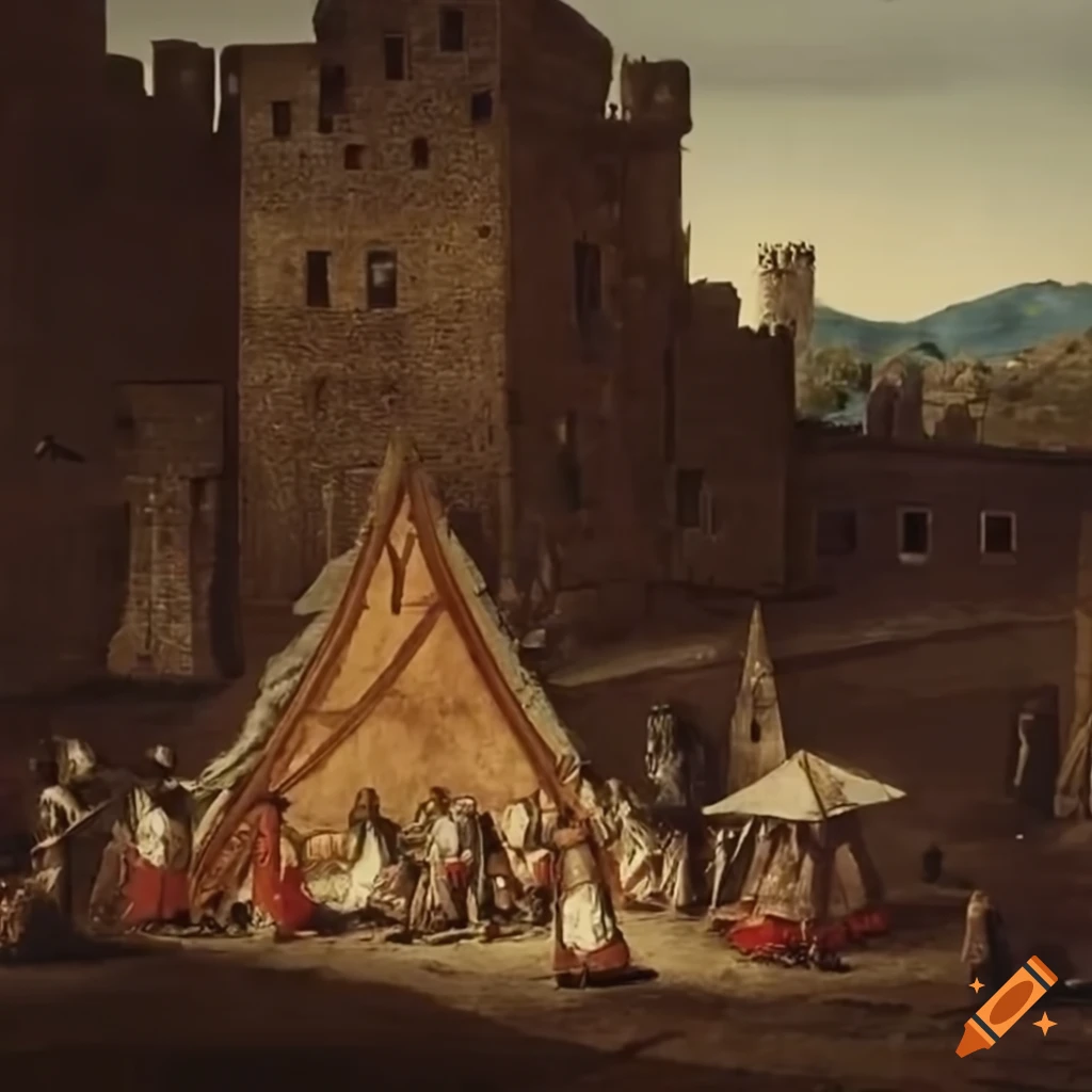 Medieval scene with soldiers, castles, and trebuchets on Craiyon