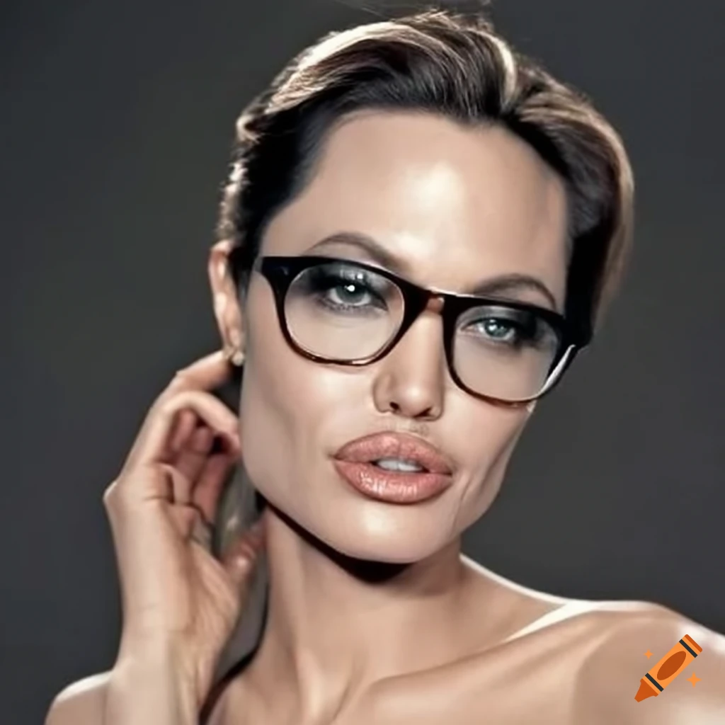 Angelina Jolie with rectangle reading glasses