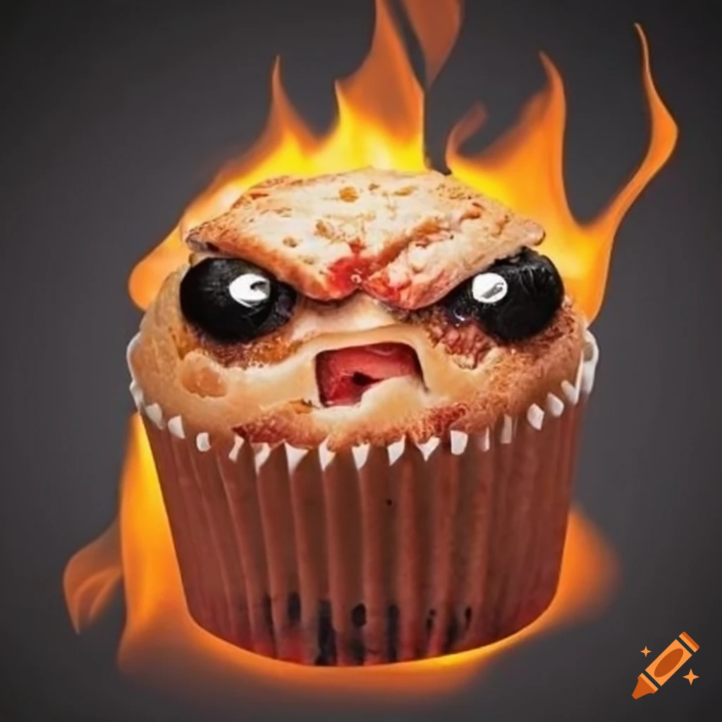 Angry faced muffin on fire on Craiyon