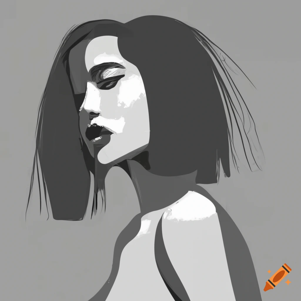 Illustration in the style of brutalism featuring a woman from behind