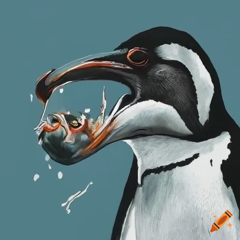 Penguin eating a sardine on Craiyon