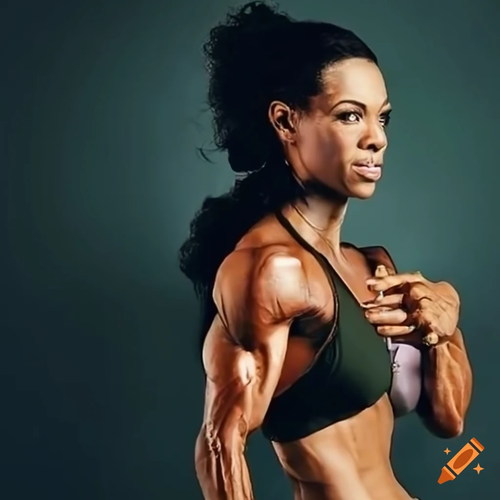 Actress Kimberly Huie as a strong and powerful female bodybuilder