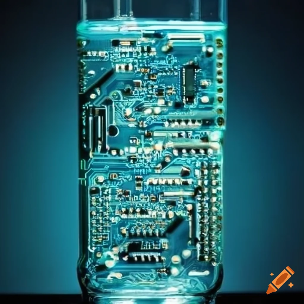 Glass filled with circuit boards on Craiyon