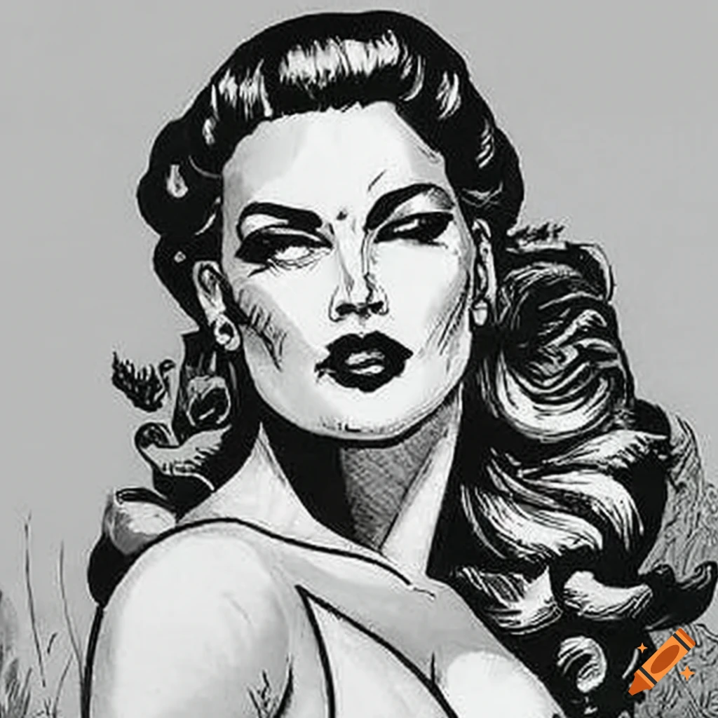 Pen And Ink Drawing Of A Retro Femme Fatale Comic Strip Woman On Craiyon 7593