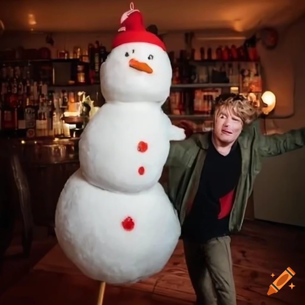 Jamie oliver, a snowman, and a green alien drinking soda on Craiyon