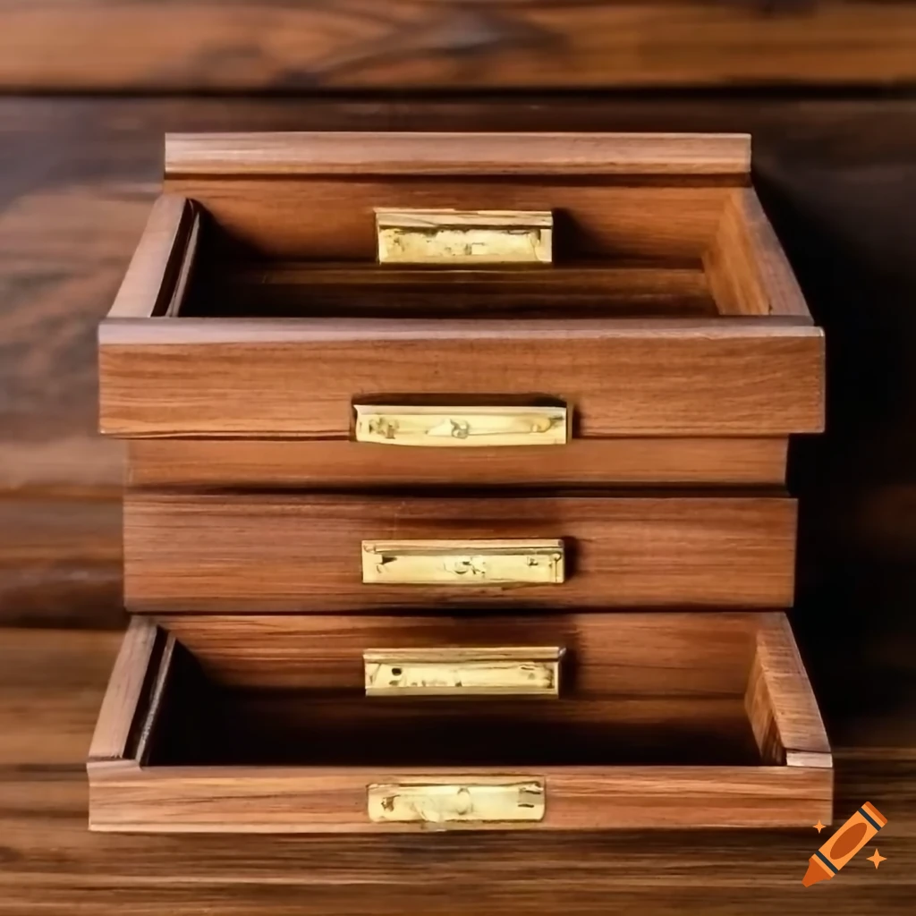 Empty wooden jewelry box with multiple drawers on Craiyon