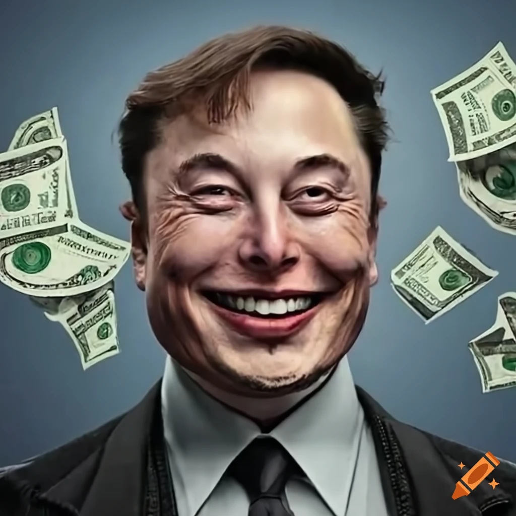 Elon Musk depicted as Artificial Intelligence with a large head and