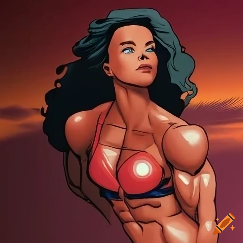 Actress Kimberly Huie as a powerful female bodybuilder in 90s Marvel Animated Series Style