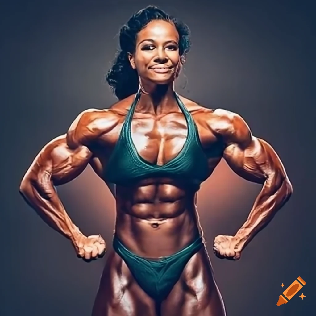 Actress Kimberly Huie as a strong and powerful female bodybuilder