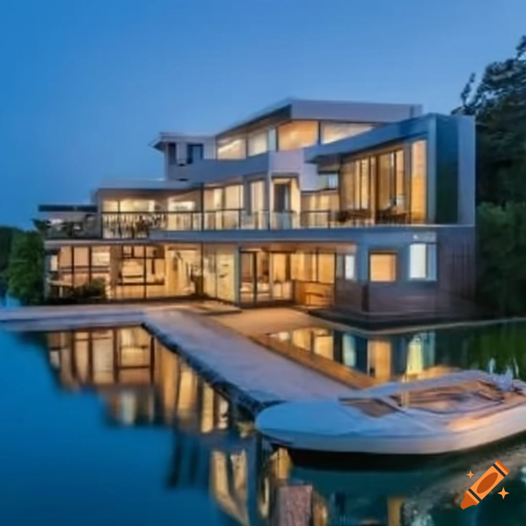 Modern mansion on the water