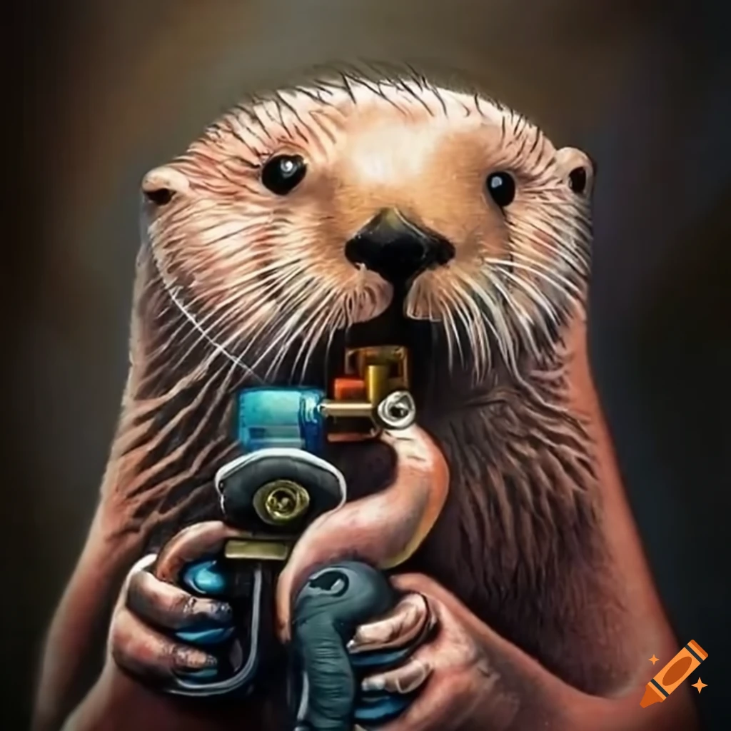 Sea otter with a tattoo machine