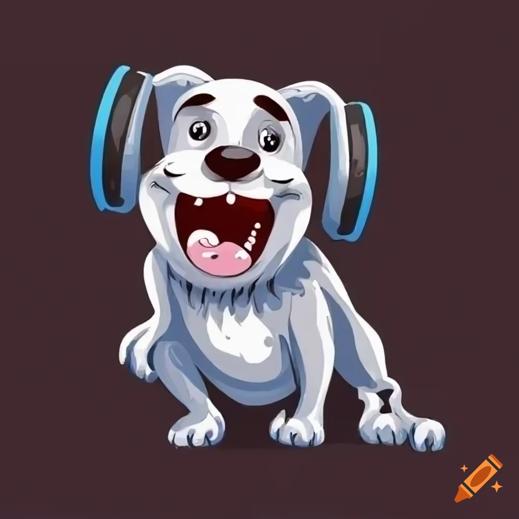 Funny cartoon pup with colorful headphones and a mischievous grin