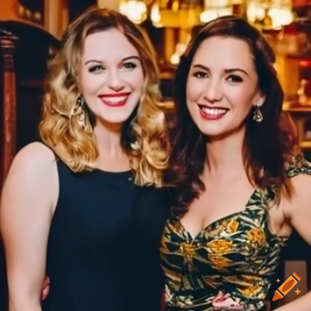 Two women engaged in intense debate at a cozy pub