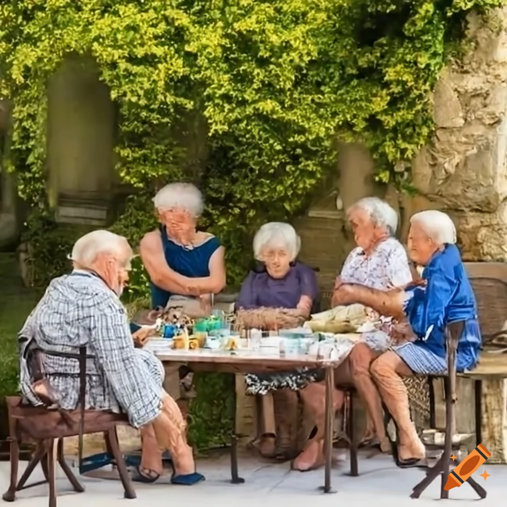 Group of elderly people at a terrace in Provence