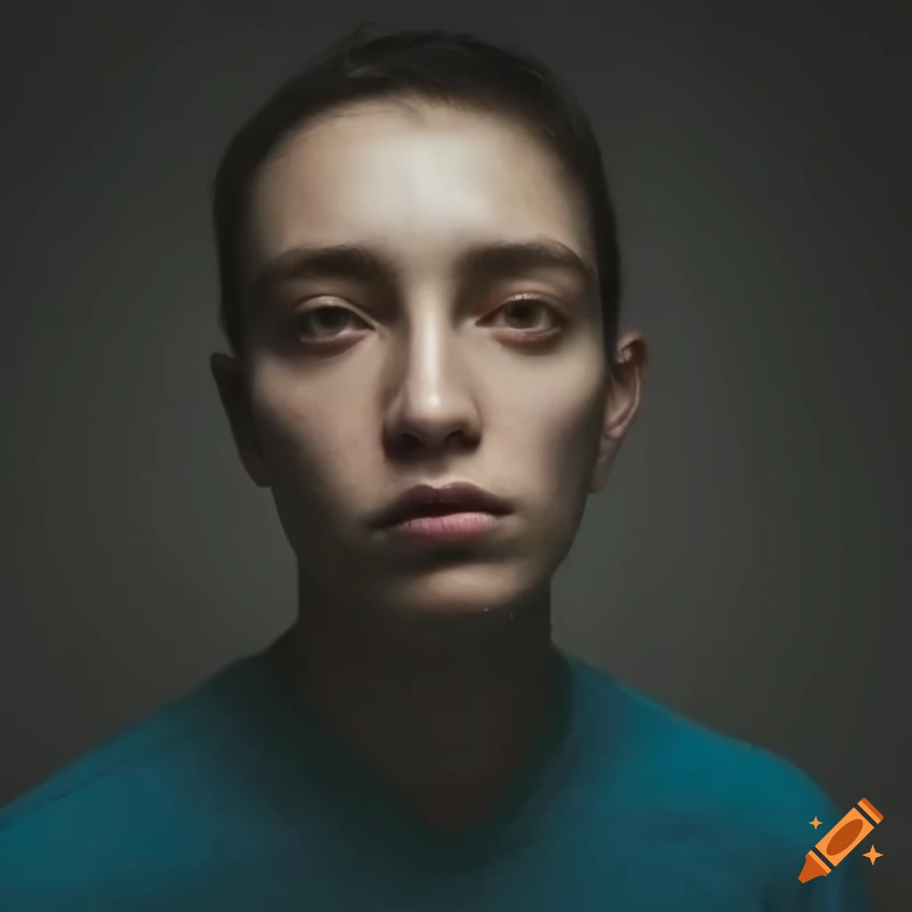 Portrait of a non binary person with neutral expression and soft ...