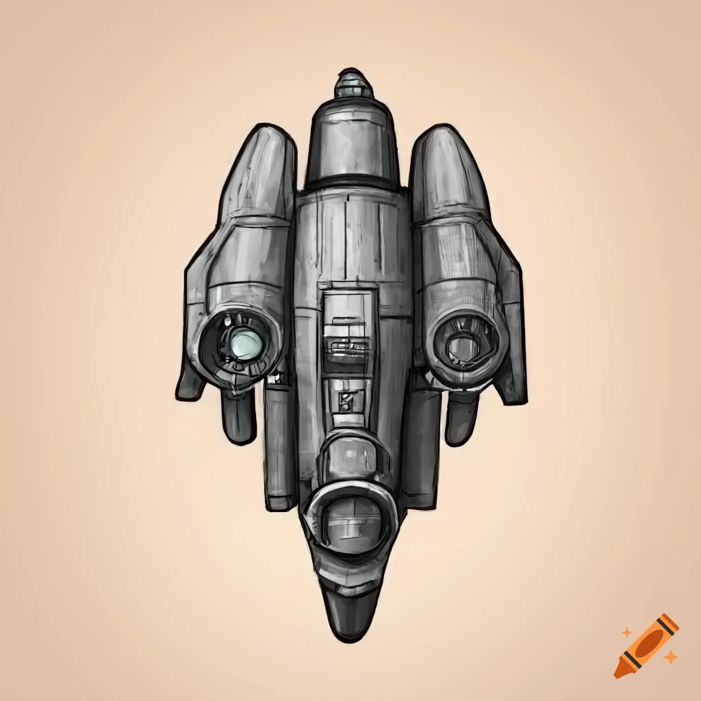 Detailed grey industrial spaceship from a top-down game on Craiyon