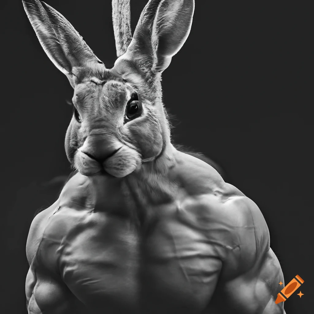 Muscular bunny flexing its muscles on Craiyon