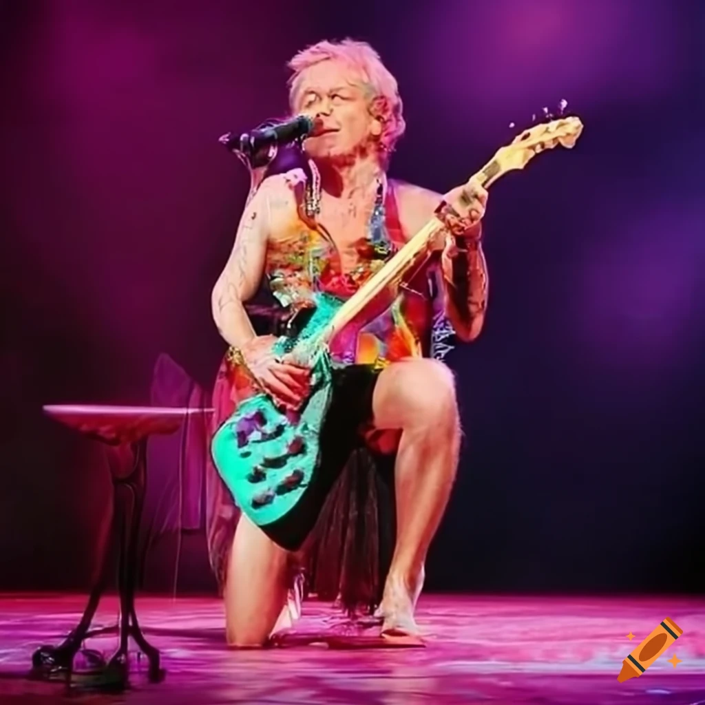 Jon Anderson in a bathing suit on stage