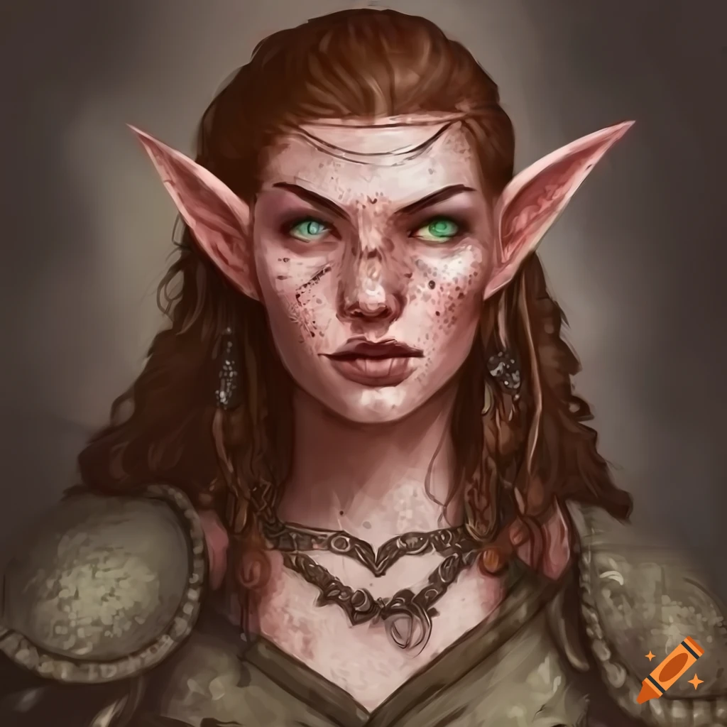 Fantasy portrait of a wood elf fighter with scars and freckles on Craiyon