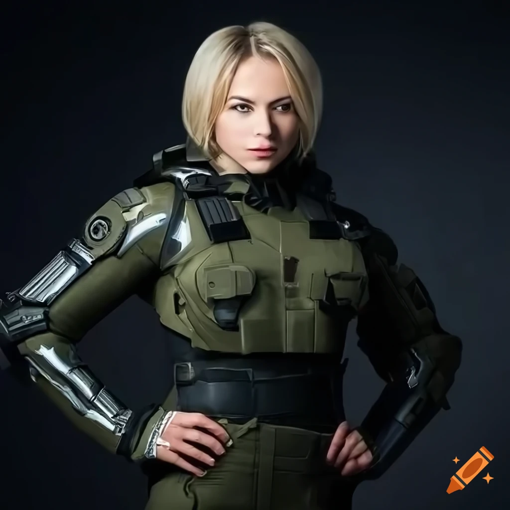 Attractive military woman in futuristic combat suit on Craiyon