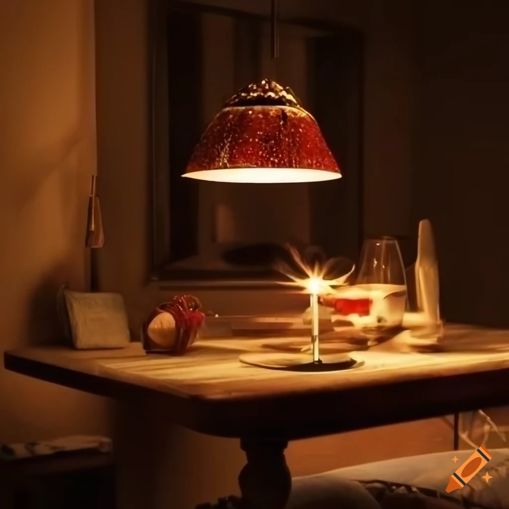 Pendant lights over dining table, floor lamp in cozy reading nook