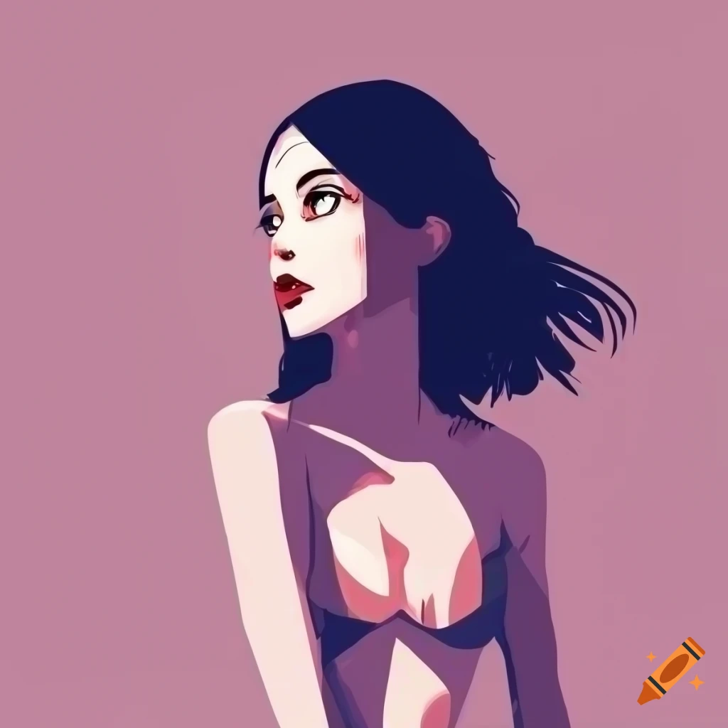 Illustration of a beautiful woman in the style of brutalism
