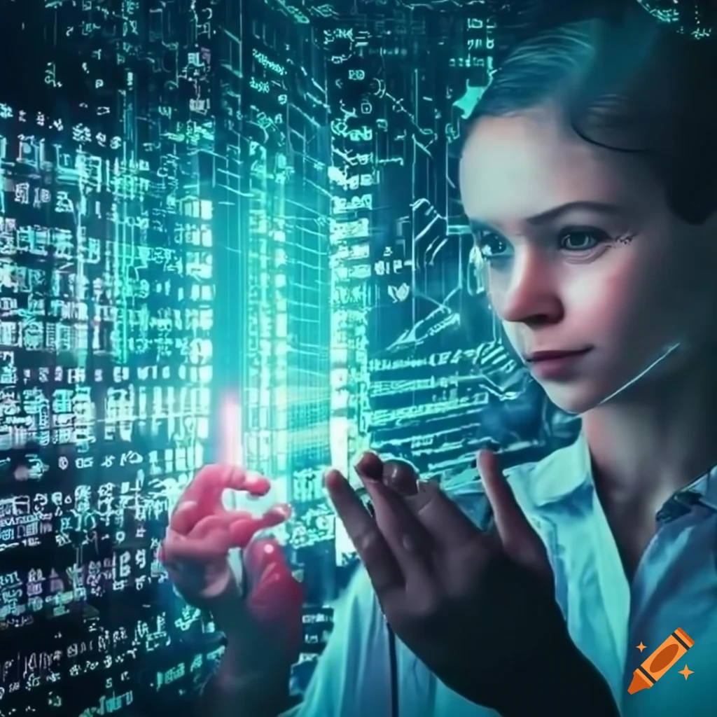 Data scientist coding and creating models on a computer on Craiyon