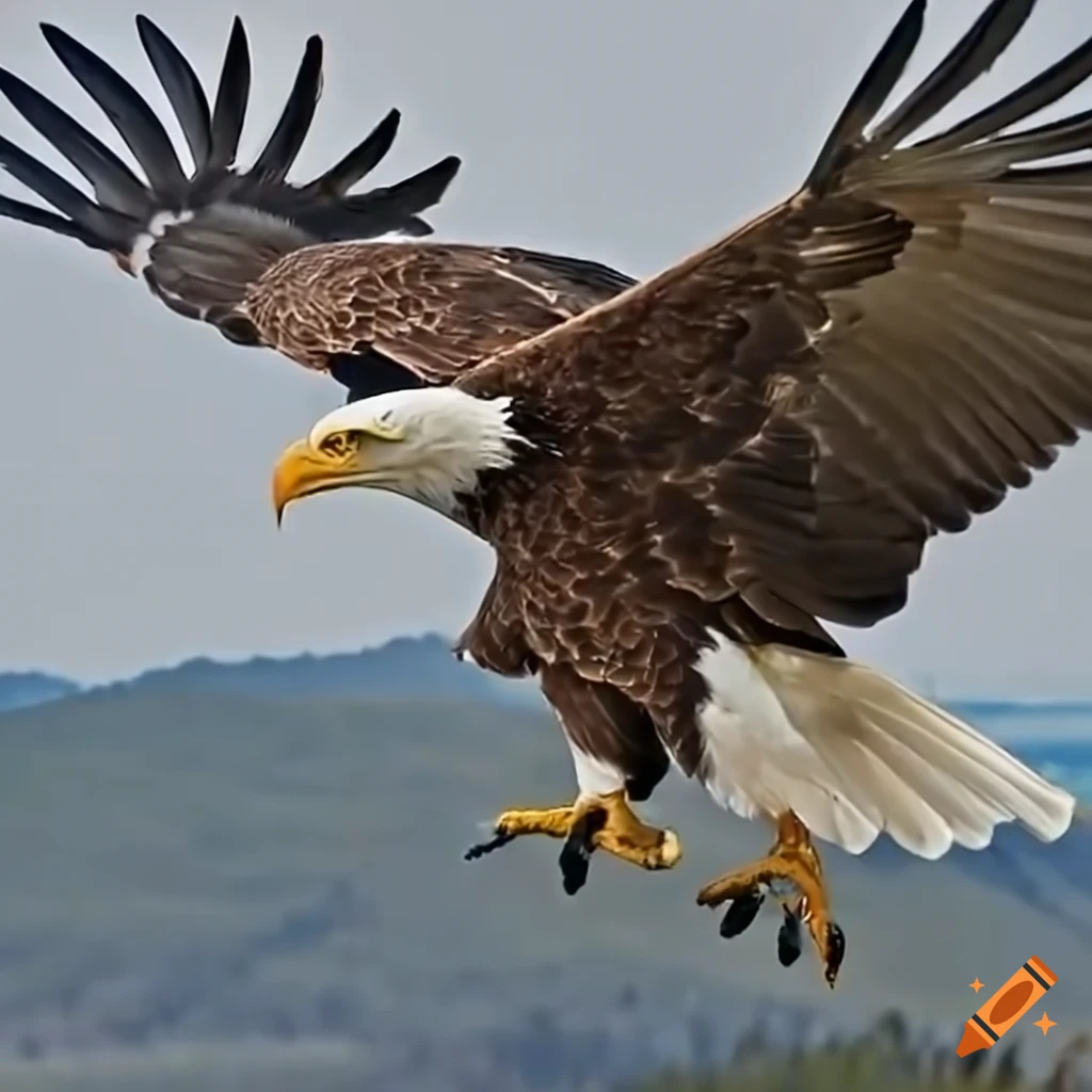 Majestic bald eagle on a motorcycle being pursued by a US soldier with the US Air Force in pursuit