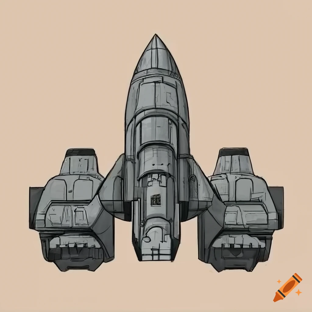 Detailed grey industrial spaceship from a top-down game on Craiyon