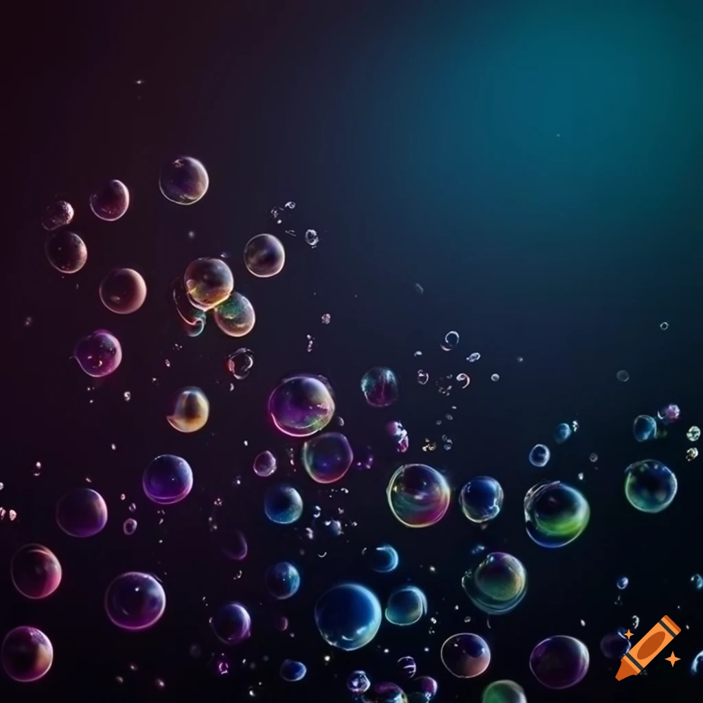 Iridescent soap bubbles on dark background