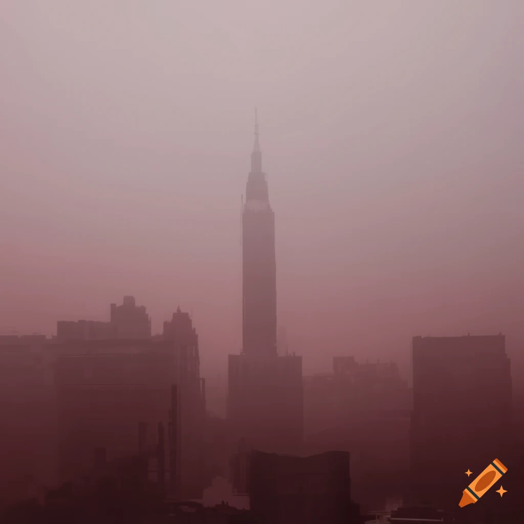 City skyline with the Citadel from Half-Life 2 and Godzilla in a red fog