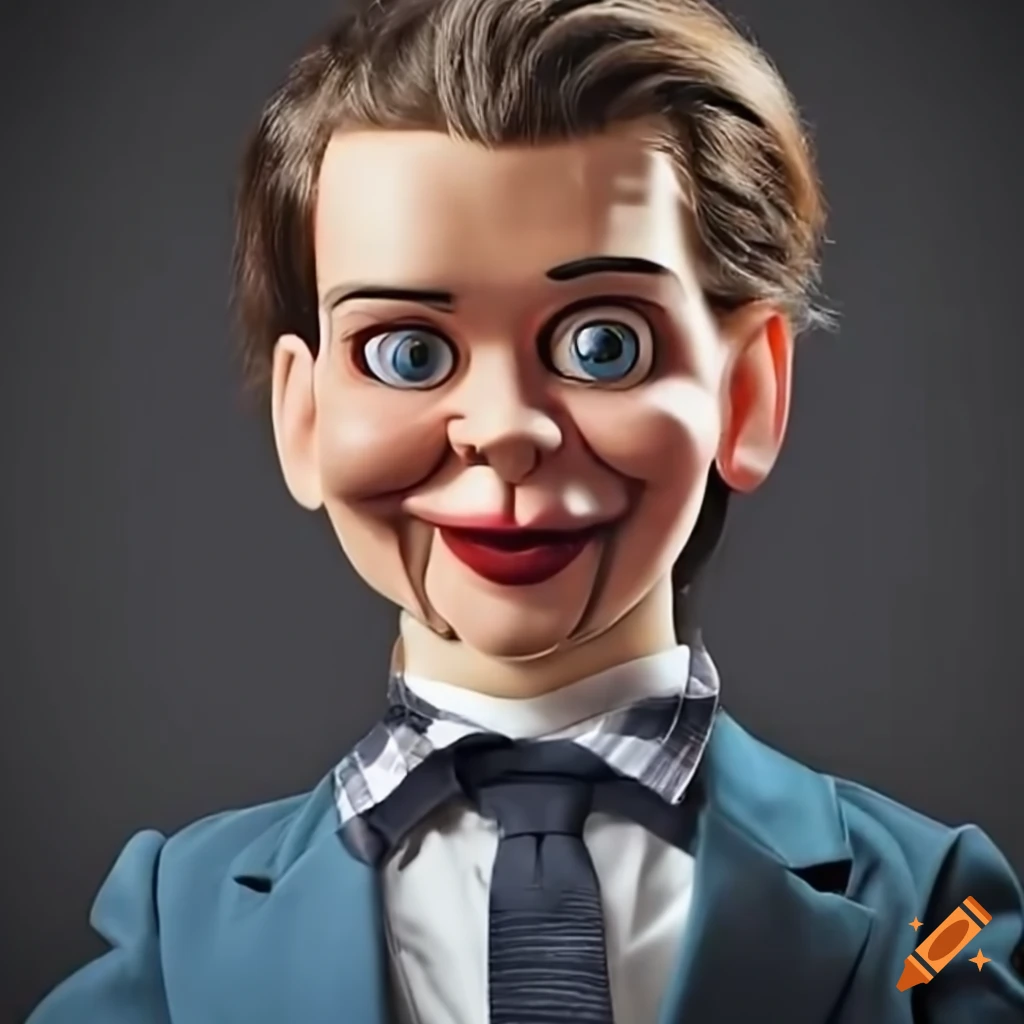Satirical illustration of sebastian kurz as ventriloquist dummy on Craiyon