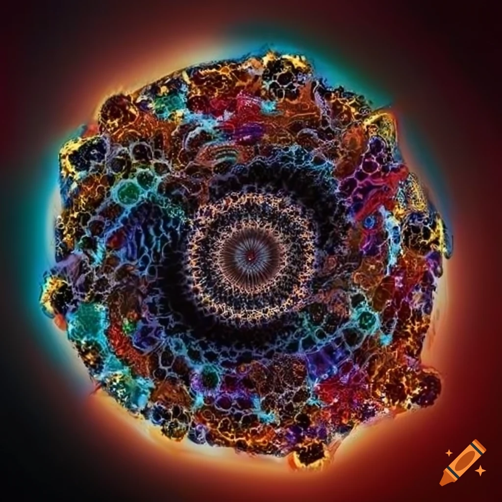 Fractal geometric crystal-line block universe in black and white dotted aboriginal art style